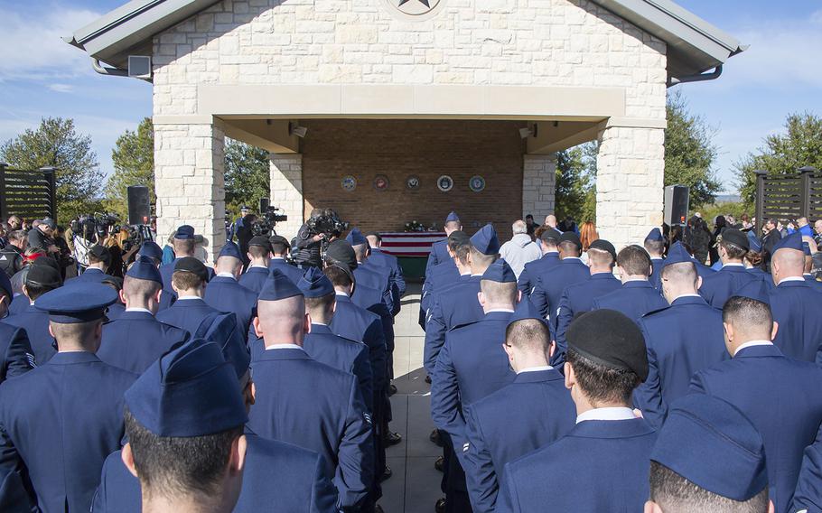 Airmen attend the Jan. 28, 2019, funeral of Air Force veteran Joseph Walker at the Central Texas State Veterans Cemetery in Killeen. Walker was buried by the Veterans Land Board as part of its unaccompanied veteran burial program. 