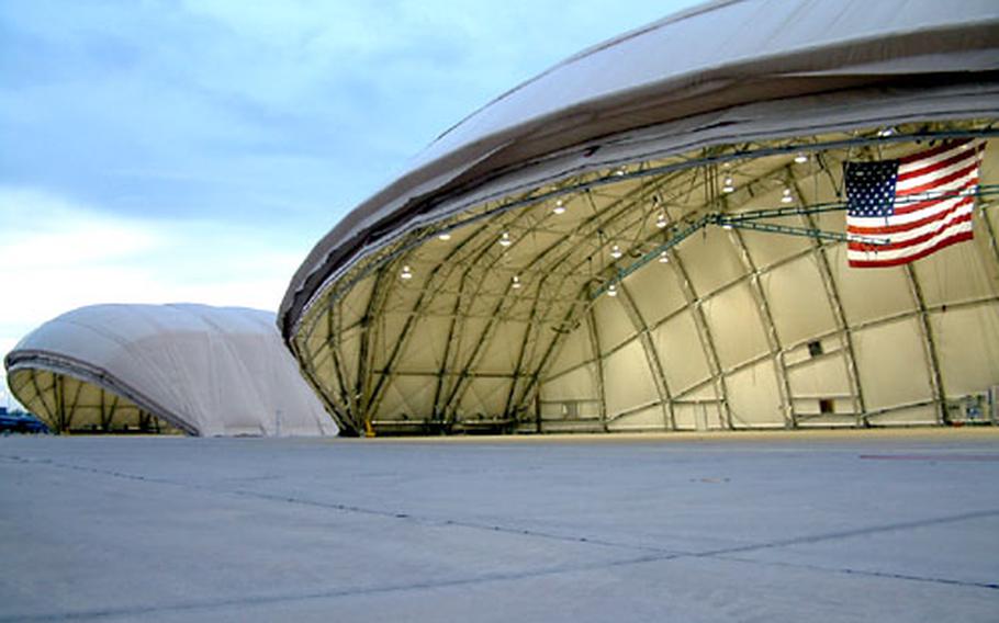 The Air Force has completed construction of two of five cocoon-like hangar systems that will allow the B-2 to be deployed to forward locations overseas. The Air Force has not confirmed the shelters’ location.