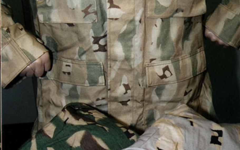 The "track" camouflage pattern being tested by researchers at the U.S. Army’s Soldier Systems Center in Natick, Mass. This is the same laboratory that researched and designed the Marines’ digital-patterned uniform distinct to the Corps. Goal: Help conceal soldiers better than the current woodland pattern, fielded in 1981.