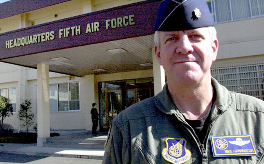 Lt. Col. Mike Harrington, a retired F-16 pilot, is among hundreds who have volunteered to return to active duty in the Air Force. He is stationed at Yokota Air Base in Japan.