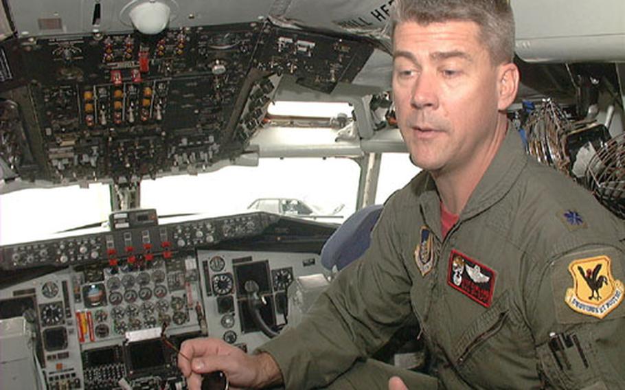 Inside a KC-135 cockpit, Lt. Col. Kyle Garland explains how avionics upgrades provide greater safety for pilots.