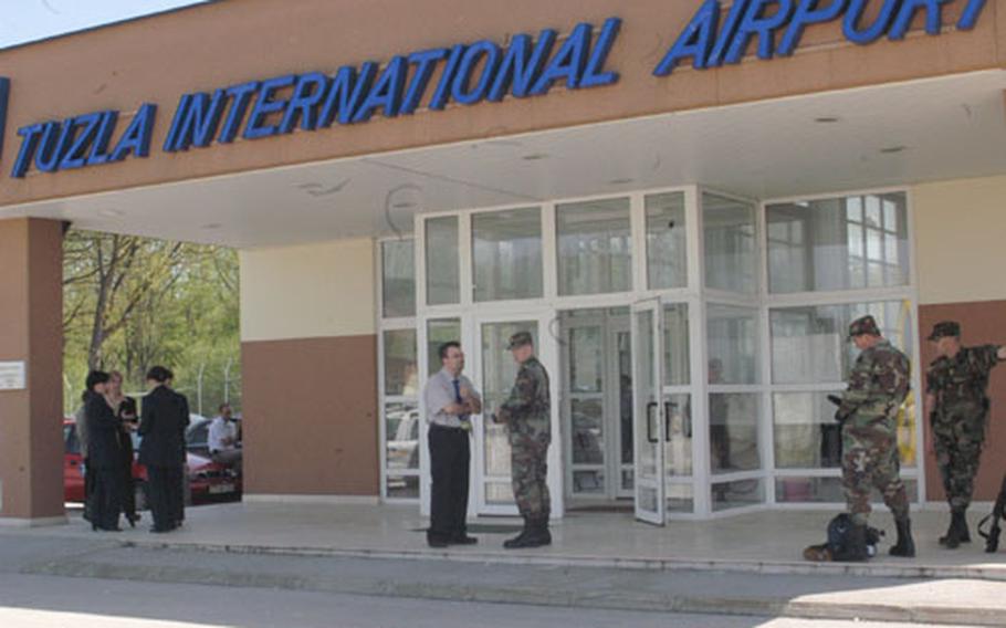 The Tuzla International Airport reopened Wednesday after being shut down following the Sept. 11 terrorist attack in the United States for security reasons. Stabilization Force representatives, local officials and the airport management cooperated on improving the security conditions to reopen the airport which shares the flight line with SFOR Eagle Base. (enw# 70p sb)
