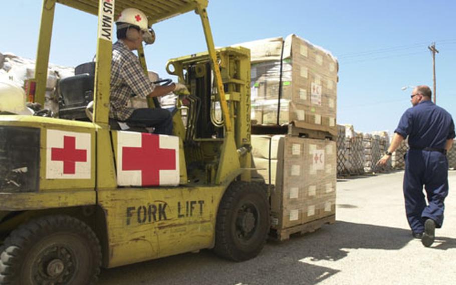 Medical personnel at Naval Hospital Rota, Spain, prepare $2.5 million in medical supplies and medicine to be used for humanitarian relief operations and medical training in Morocco.