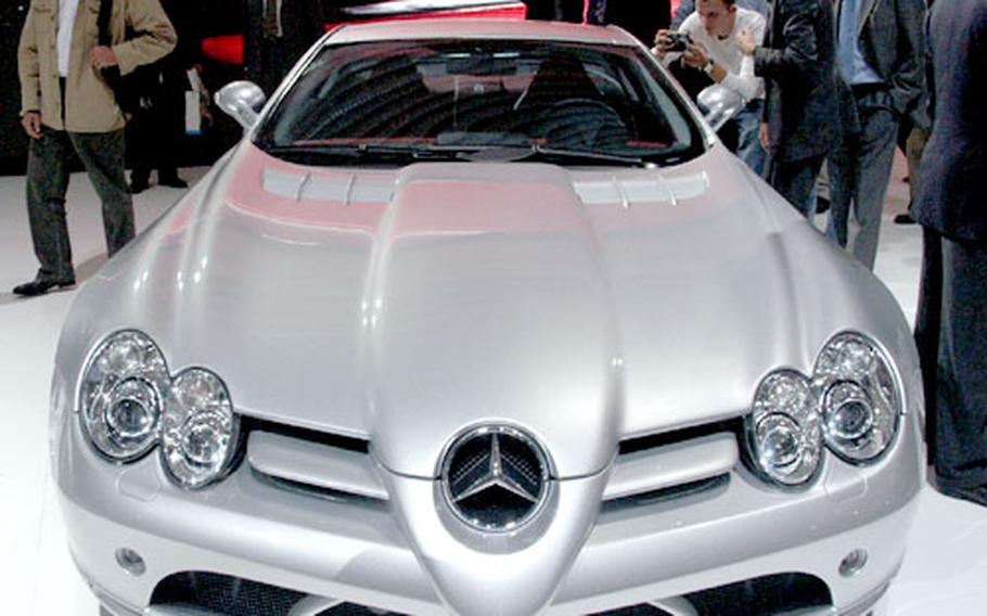The Mercedes SLR is one of the stars of the 60th International Motor Show, in Frankfurt, Germany. The going price for the SLR is more than 400,000 euros ($448,000).