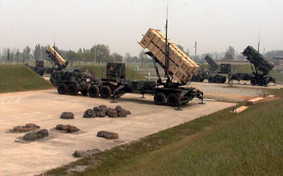 At Osan Air Base, South Korea, some of the U.S. Army&#39;s Patriot PAC-2 missiles in place to counter missile strikes against air bases in South Korea. The U.S. military recently added the newer PAC-3 "hit-to-kill" variant to its Patriot force in South Korea.