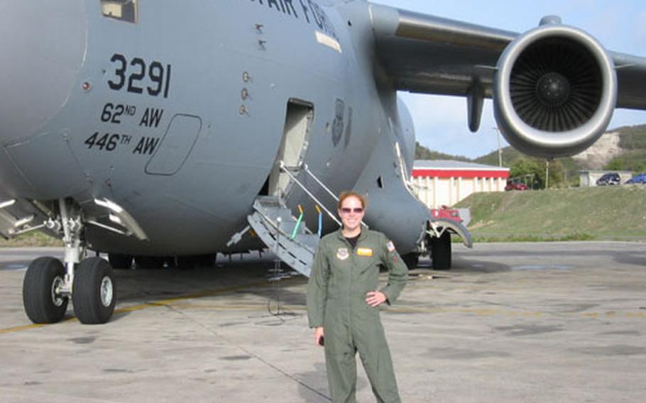 Karen Courington&#39;s first mission in her C-17 was to Ascension Island in the Pacific.