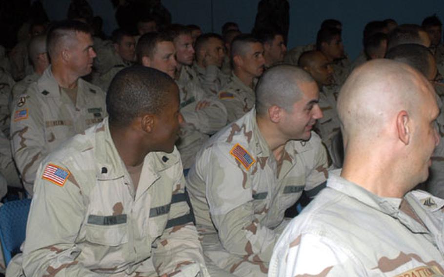 Troops prepare to be briefed on heading back to Iraq.