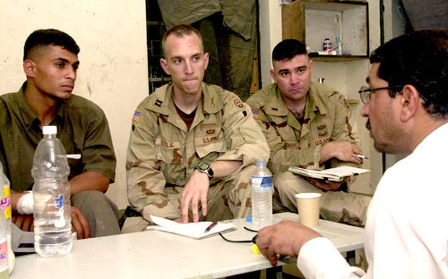 Two soldiers from the 82nd Airborne Division interrogate a detained man in Baghdad, Iraq, with the help of an interpreter. Changing missions have forced servicemembers to learn new jobs and adapt to new roles. Troops are divided: While 35 percent say their mission in Iraq is “mostly not clear” or “not clear at all,” an equal number say the mission is “very clear” or “mostly clear,” according to a Stars and Stripes questionnaire.