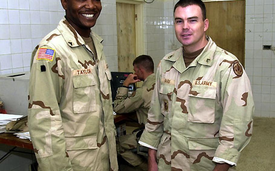 Sgt. Andre Taylor, left, and Staff Sgt. Michael Paris say many variables affect the soldiers&#39; decisions on whether to re-enlist.