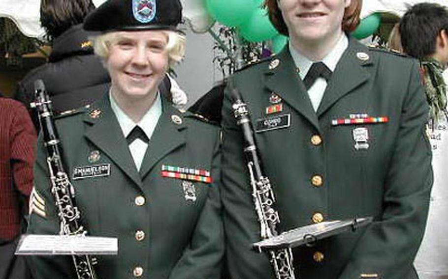 Sgt. Clarissa Emanuelson and Spc. Bethany Combs, clarinet players from Camp Zama, performed with the USARJ Band at the 2003 St. Patrick&#39;s Day Parade in Tokyo.