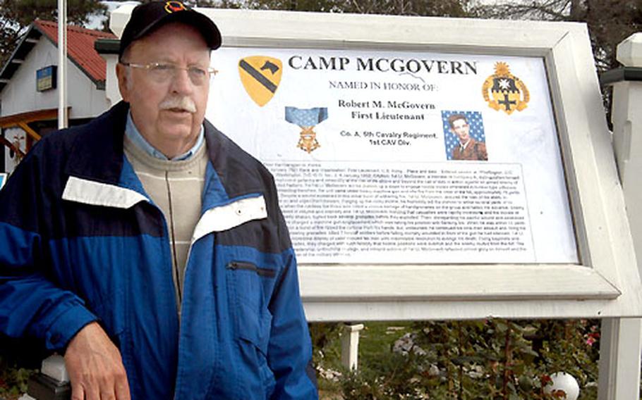 Charles McGovern stands at Camp McGovern, named after his brother, Medal of Honor recipient 1st Lt. Robert McGovern, who fought and died in Korea in January 1951.