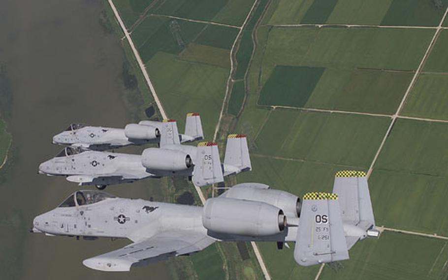 A formation of A-10 Warthogs from Osan Air Base flies over South Korea in this Air Force file photo.