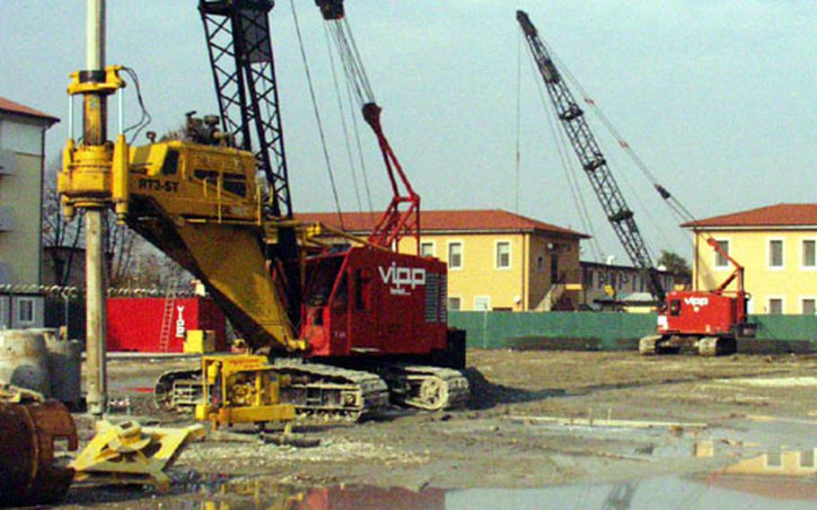 This former parking lot and vehicle inspection area at Caserma Ederle in Vicenza, Italy, will eventually turn into a barracks for soldiers. Buildings on two sites are now under construction, with 300 soldiers expected to move in sometime in 2005.