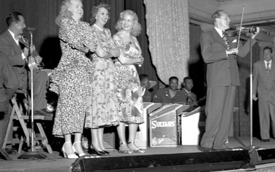 Jack Benny and his troupe on stage in Germany, 1948.