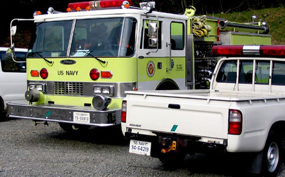 Eleven firefighters and this fire engine officially become the first occupants of the new 5,000-square-foot Station 15 built at Sasebo Naval Base&#39;s Harioshima Ordnance Facility.