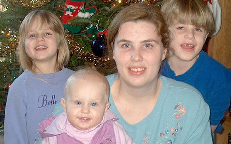 Priscilla Gille and children, Christopher, 6, Blair, 4, and Morgan, 11 months. They are the family of Sgt. Brian Gille of Company A 7-159.