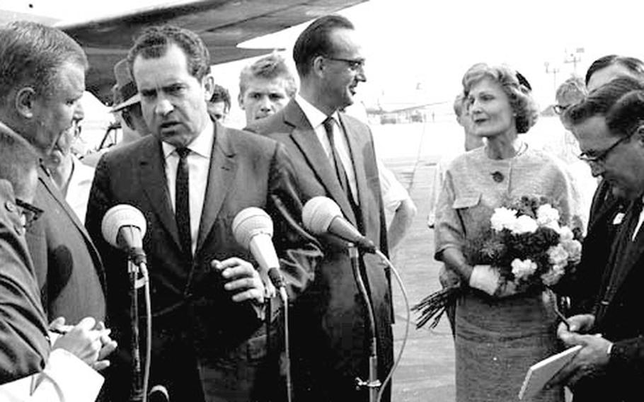 Richard Nixon talks to the press.