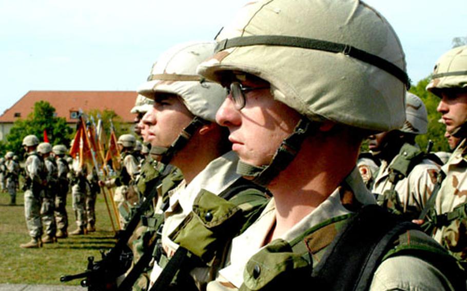 Troops lined the parade field on Kelley Barracks in Darmstadt, Germany, during the welcome home ceremony Wednesday.