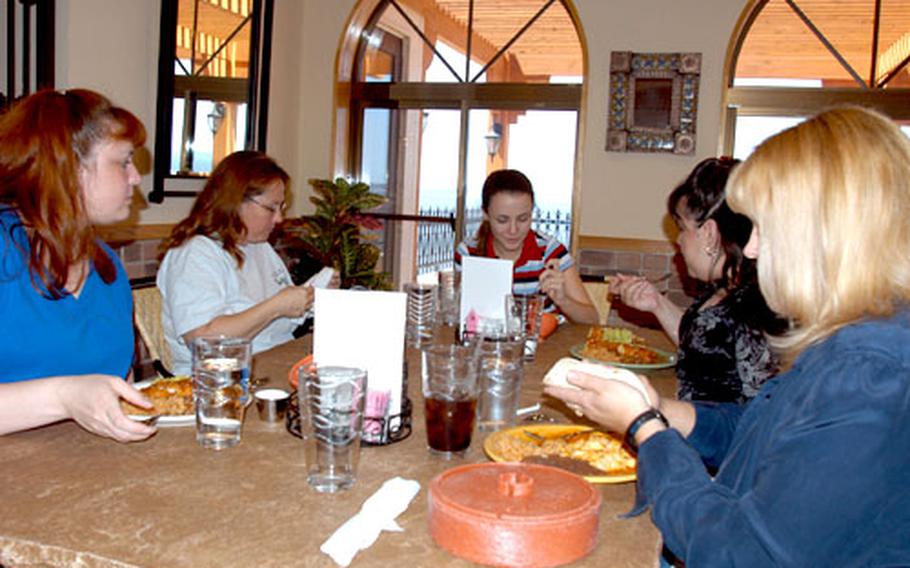 Pancho Villa, the newest restaurant at Misawa Air Base, Japan, reopened for lunch last week. Customers say the wait is much shorter. Enjoying Pancho Villa’s offerings are, from left, Anna Amtaya, Cindy Zimmerman, Heather Zimmerman, Missy Snyder and Ivy Hoyle.