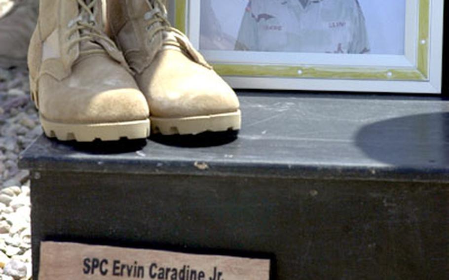 At the memorial Wednesday for Spc. Ervin Caradine Jr., his Purple Heart and Bronze Star Medal.