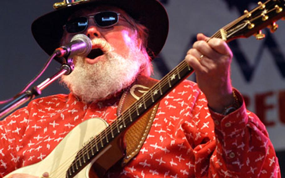 Charlie Daniels on stage at the hangar at the Army Airfield at Wiesbaden, Germany, on Thursday.