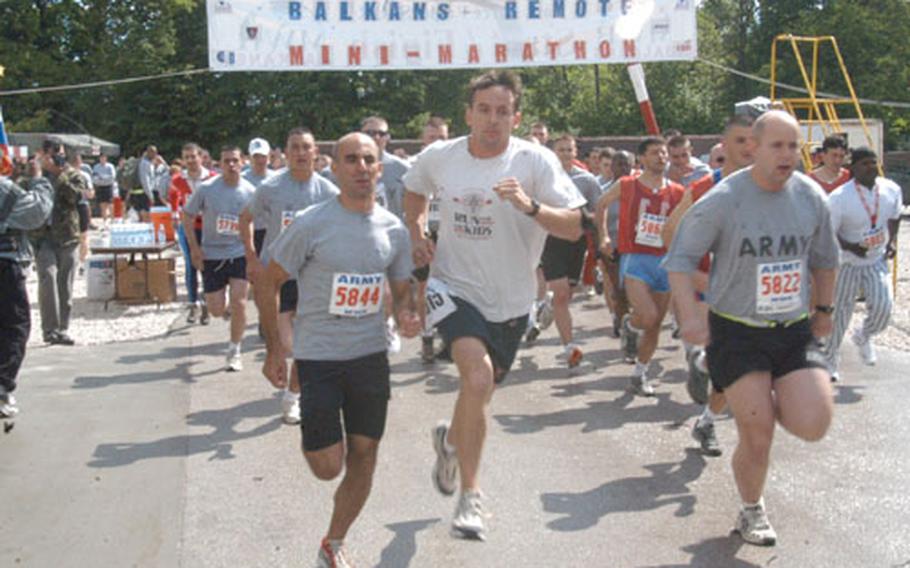 Some 300 runners set out on the 13.1-mile run at Eagle Base in Bosnia and Herzegovina. The run was a satellite race of the Indianapolis Life 500 Mini Marathon.