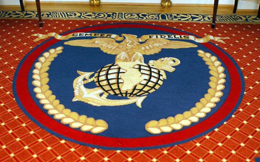 A General Accounting Office report found on maintenance costs for Marine Corps and Navy general and flag officer quarters revealed inconsistencies in reported gifts such as this custom-made rug used to help renovate the homes.