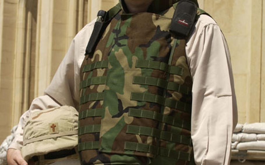 Chaplain (Capt.) Ken Beale prepares to leave the Presidential Republican Palace in the Green Zone in Baghdad, Iraq.