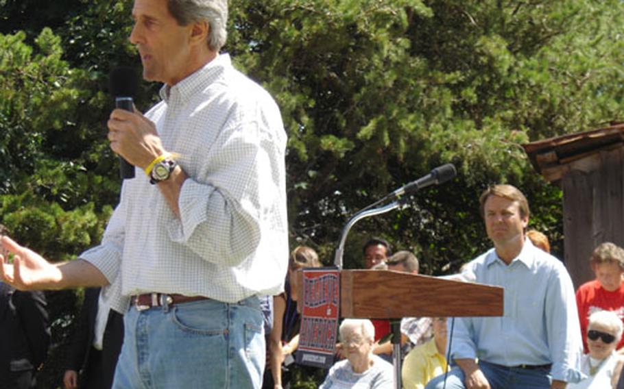 With running mate John Edwards looking on Friday at Jim and Ruth Nelson’s farm in Smithville, Mo., Sen. John Kerry unveils his plans for renewable fuels such as corn-based ethanol to help reduce America&#39;s reliance on foreign oil.