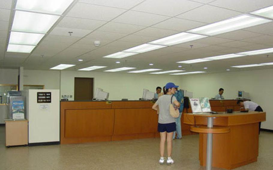 Part of the spacious new interior of Community Bank branch at Camp Humphreys in South Korea. The bank, a credit union and U.S. post office now operate out of bigger, modern quarters in a recently refurbished former post exchange building.