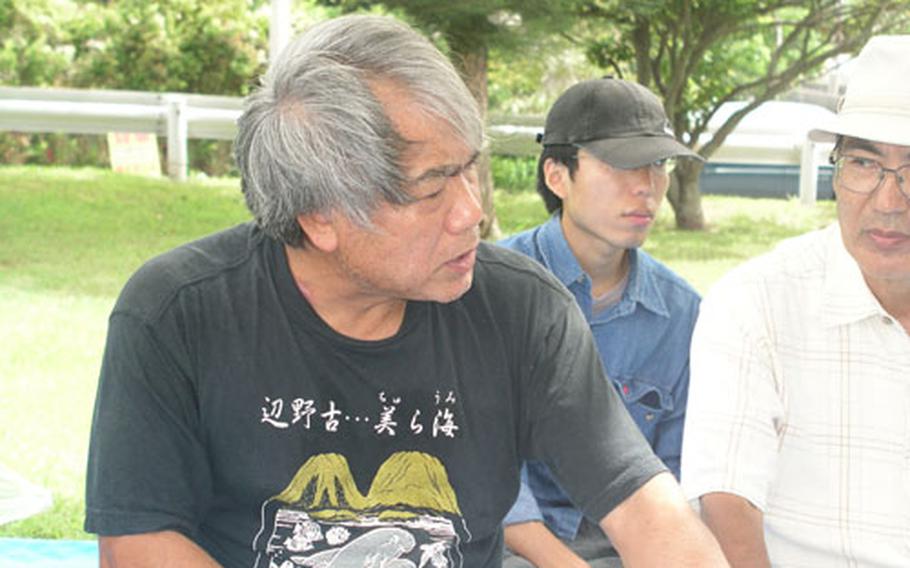 Zenji Shimada, leader of a small sit-in near MCAS Futenma&#39;s main gate, said his group will protest there daily until a mass demonstration at Okinawa International Univerity is held Sept. 5.