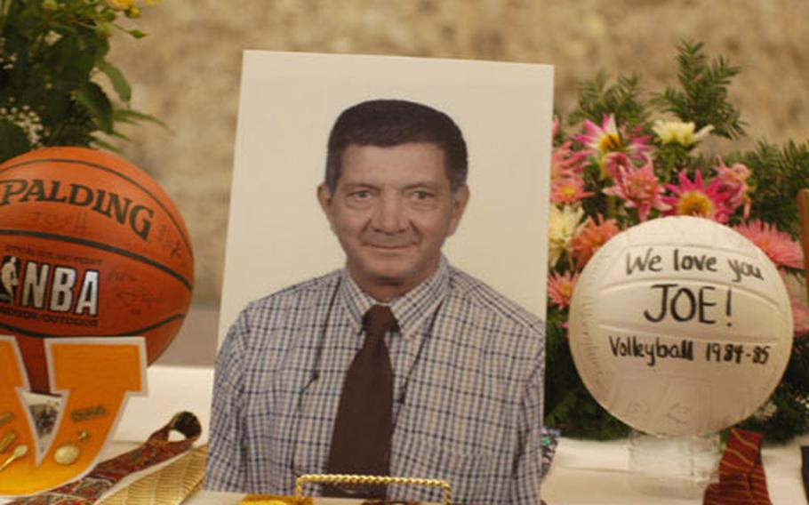 Joe Pellerito spent 40 years teaching students in Vicenza before suffering a fatal stroke last week. Outside the classroom, he also taught music and coached girls&#39; tennis, basketball and volleyball teams over the years. He was remembered by hundreds of people Tuesday in a memorial service.