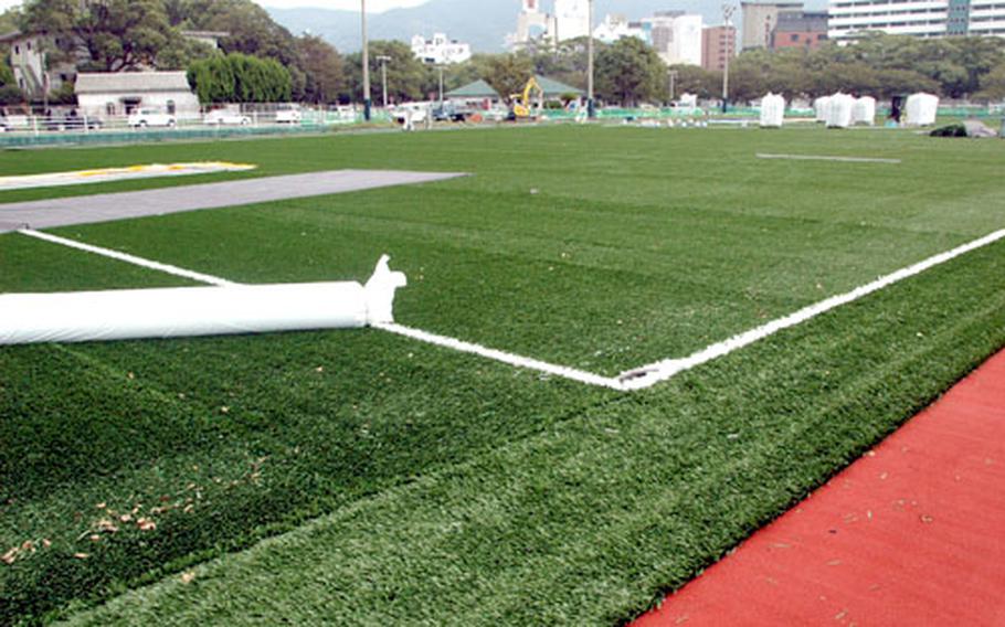 Sasebo Naval Base is the first military installation in Japan to install artificial turf on a multipurpose athletic field.