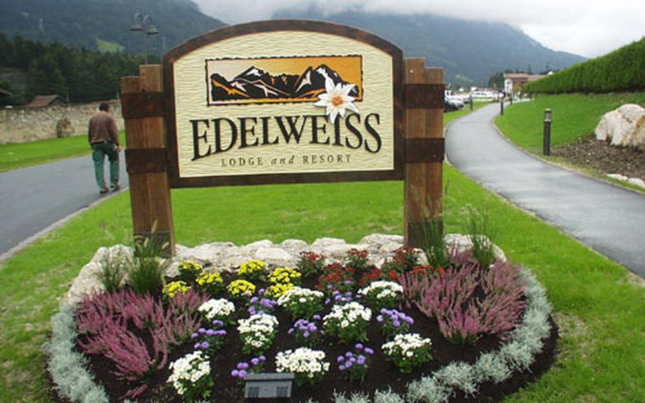 The Edelweiss Lodge and Resort sign in Garmisch, Germany.