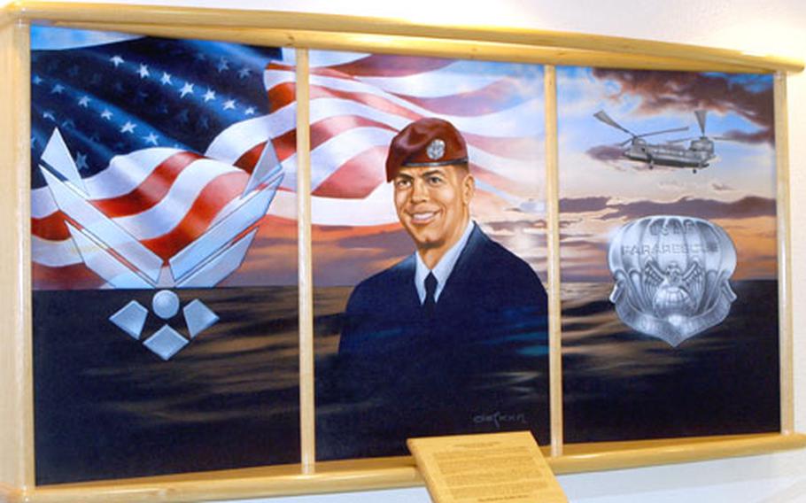 A portrait of Master Sgt. William McDaniel, painted by Tech. Sgt. Ron O&#39;Steen of the 320th Special Tactics Squadron, hangs in the Professional Development Center on Kadena Air Base.