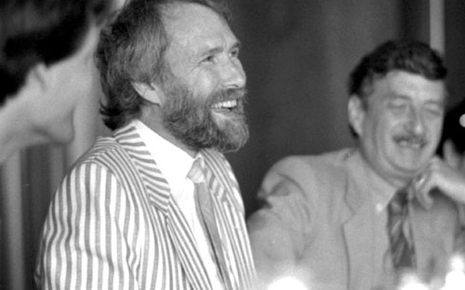 Jim Henson, creator of the Muppets, speaks to the Foreign Correspondents Club of Japan.