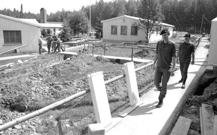 Soldiers at Camp Gates, along the border with Czechoslovakia, had to work around a renovation project in 1974.