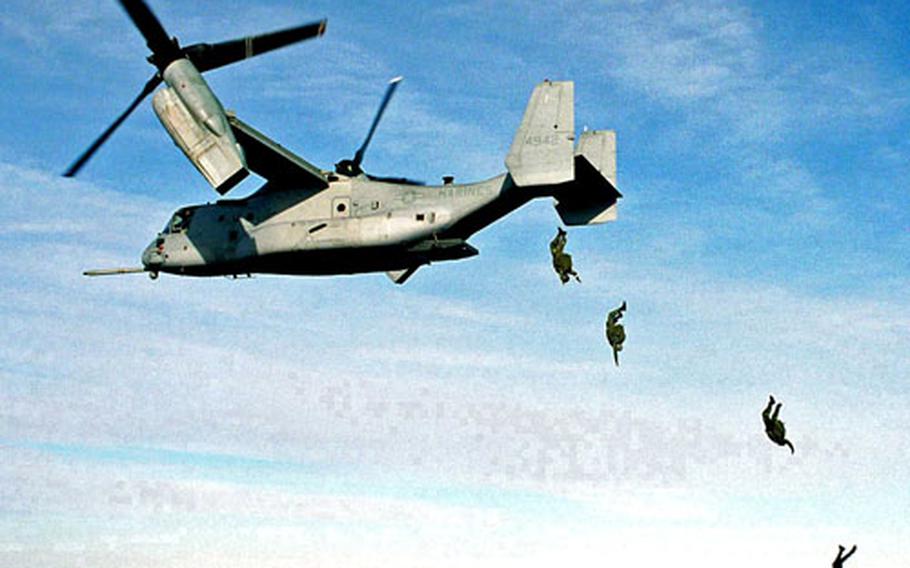 According to the 2006 defense budget proposal, the Marine Corps will cut the purchase of its V-22 tilt-rotor Osprey next year from 15 to nine.