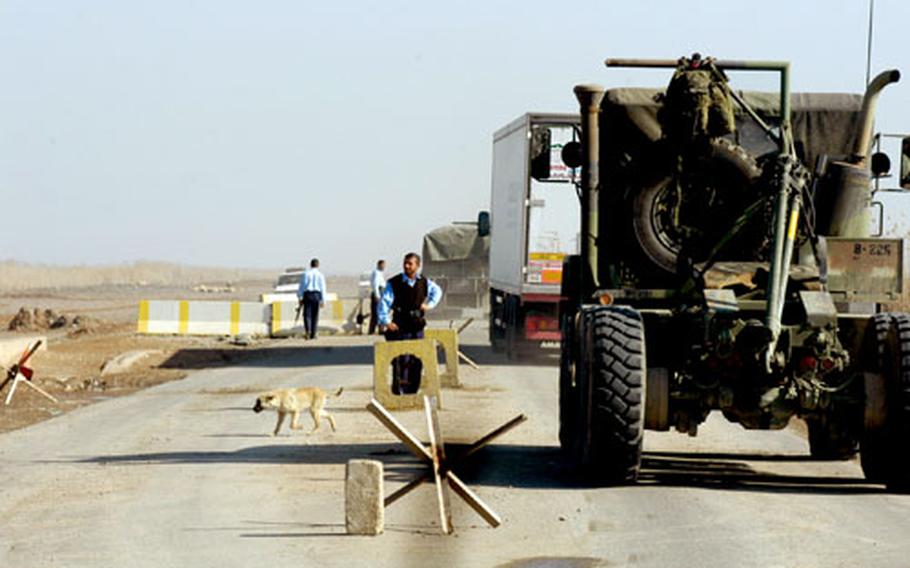 An Iraqi security checkpoint along Main Supply Route Clemson, between Tikrit and Kirkuk, slows down the convoy and provides an attractive opportunity for insurgents.