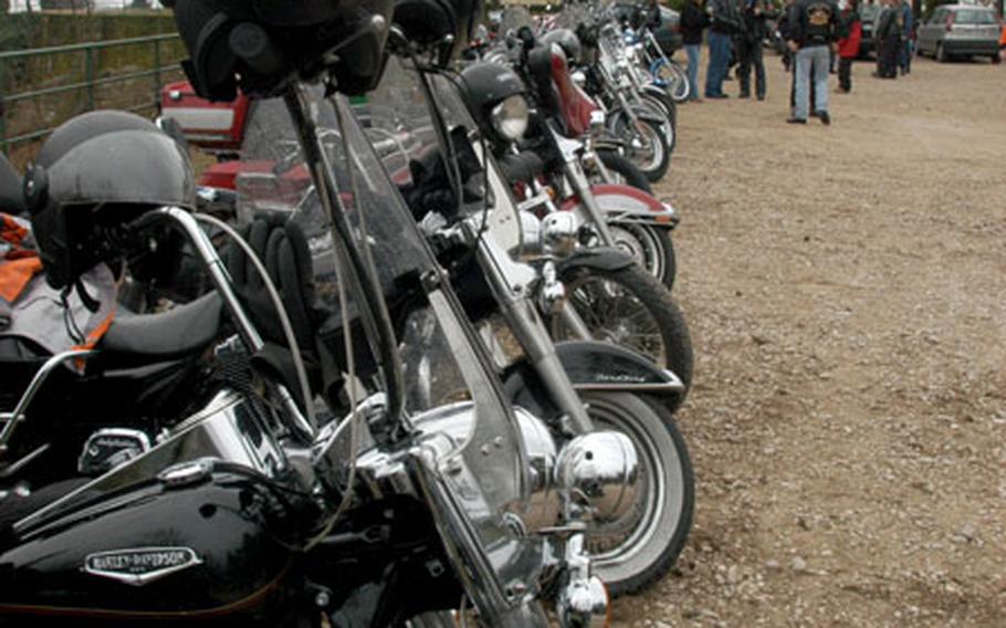 Nearly 100 Harley-Davidson motorcycles rumbled through Aviano, Italy, Saturday morning on their way to the Sanctuary of Madonna del Monte for the annual Blessing of the Bikes event.