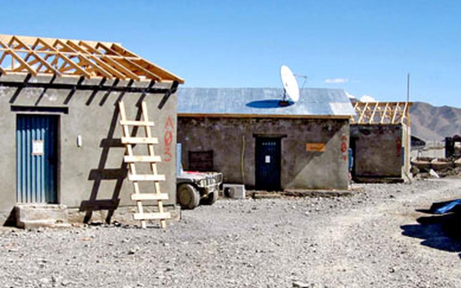 The barracks at Forward Operating Base Orgun-E, Afghanistan, are getting new wood-and-metal roofs to stop rain from leaking in, a welcome change for the members of the 1st Battalion, 508th Infantry Regiment.