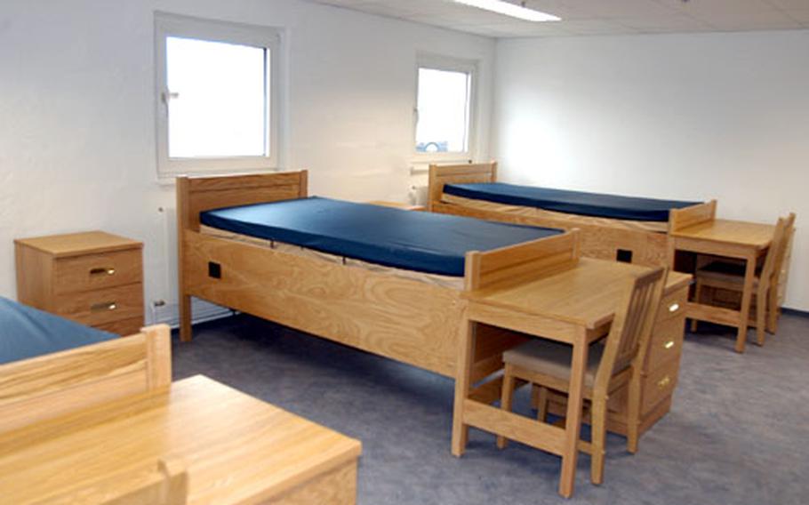 The rooms at the new 7th U.S. Army Noncommissioned Officer Academy house three soldiers and offer each a bed, desk and wall locker.