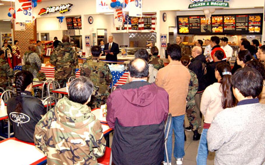 The interior of the newly revamped food court at Camp Carroll in Waegwan, South Korea. The expansion gives troops a bigger variety of food options than before and is part of a continuing effort to upgrade the base for its long-term role as part of a U.S. military hub in southeastern South Korea.