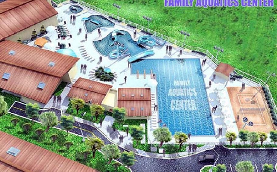 A contractor&#39;s sketch depicts the family acquatics center planned for the Army&#39;s Camp Humphreys in Pyongtaek, South Korea.