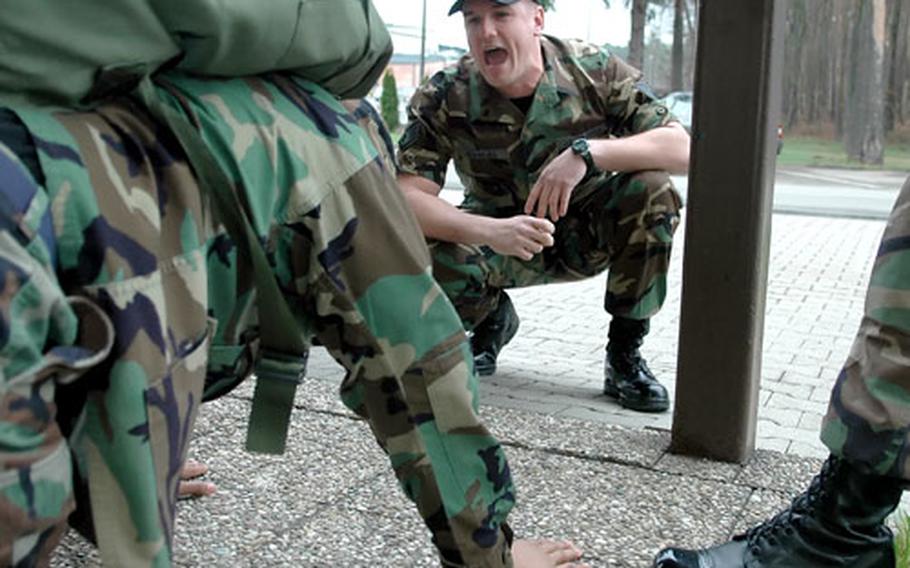 Upon arrival to the Ramstein Area Motivational Program, candidates are grilled by staff members before even entering the building and made to do push-ups. Airmen sent to RAMP lose their official rank titles and are referred to as "candidates" until they successfully complete the program.