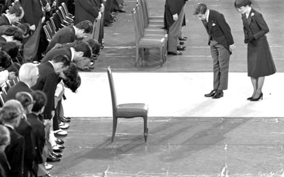 The late Japanese Prime Minister Masayoshi Ohira is remembered at a ceremony at Tokyo's Budokan Hall in July, 1980.