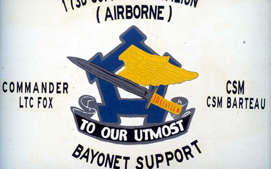 The sign for the 173rd Support Battalion (Airborne) at Kandahar airfield, Afghanistan.