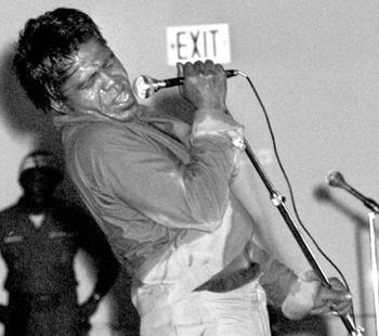 James Brown performs for service members at Tan Son Nhut Air Base, South Vietnam, in June, 1968.