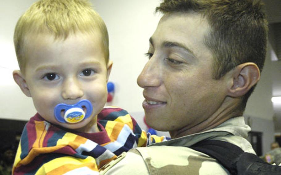 Spc. Jared Medrano is reunited with his 2-year old son, Jaden.