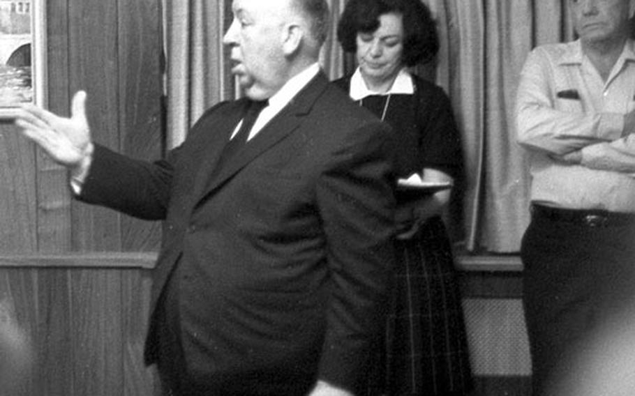 Alfred Hitchcock directs a scene at Wiesbaden in 1968.